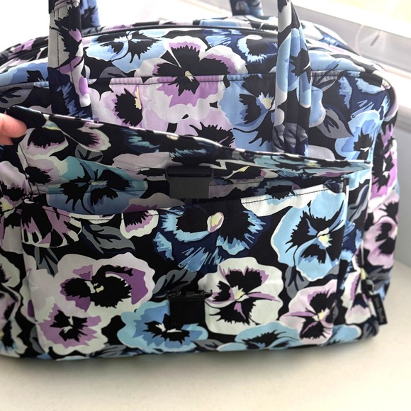 Vera Bradley Utility Travel Bag in Plum Pansies Cotton Weekender Carry On Tote - Picture 3 of 14